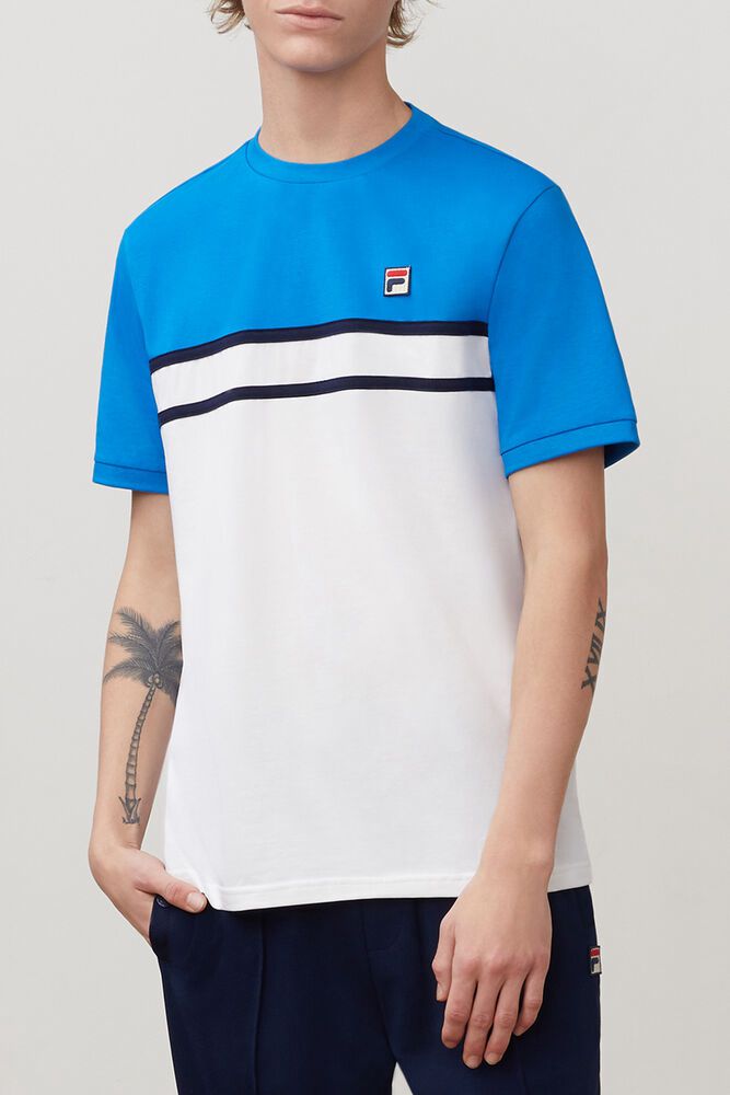 Fila T-Shirt Mens Blue/White Baldi - Ireland 85917-JAGV